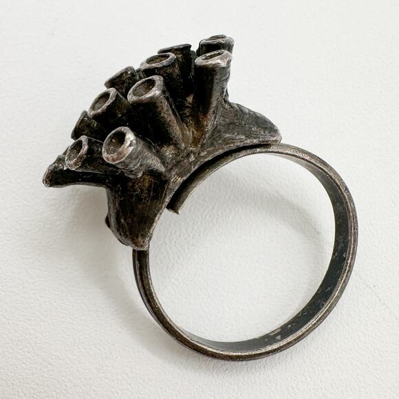 Brutalist Biomorphic Upcycled Ring Tentacle Sea Anemone Ring Size 6 Adjustable - Picture 10 of 13